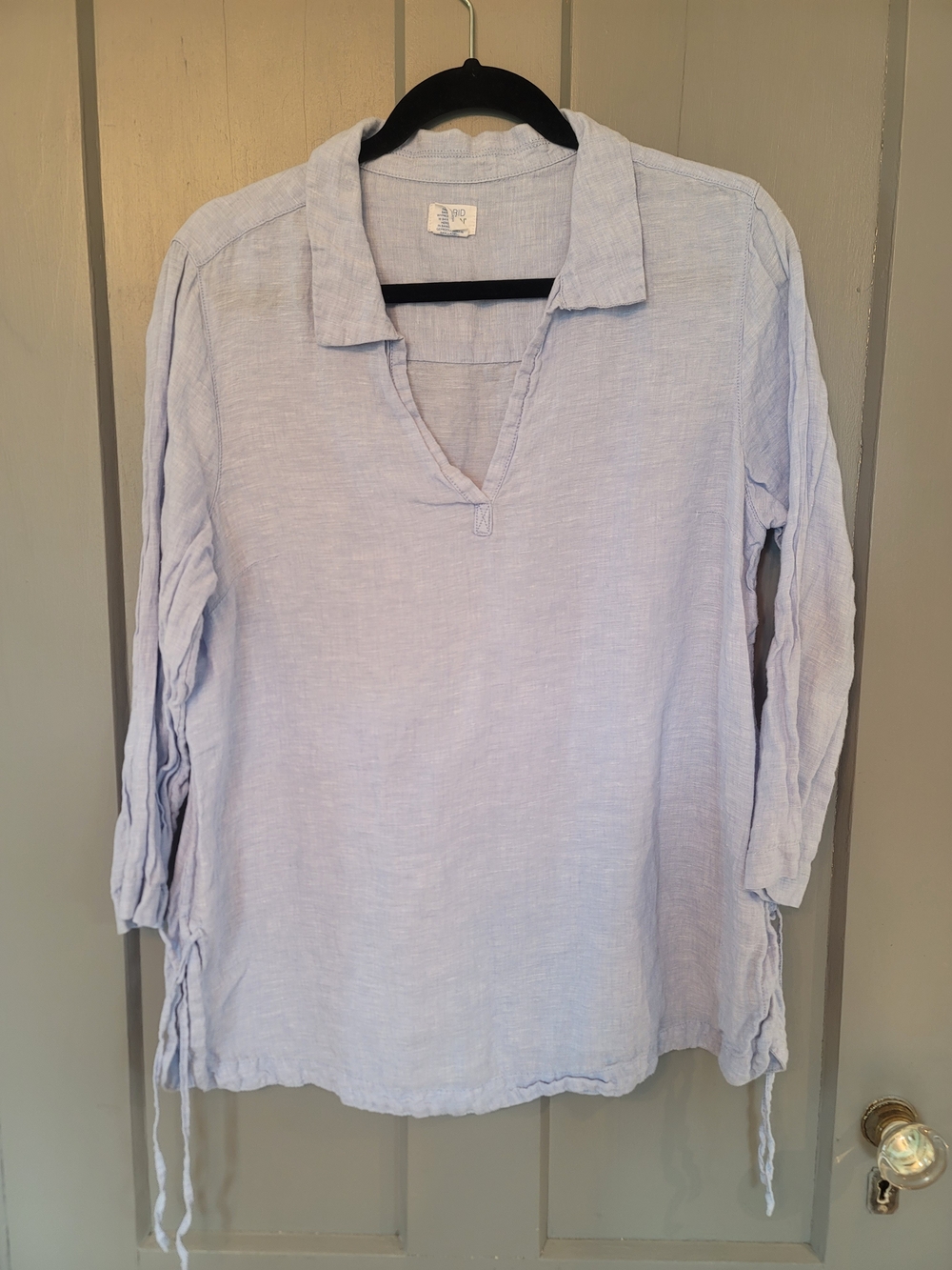 Sigrid Olsen Light Blue Linen Split-Neck Tunic with Side Ties